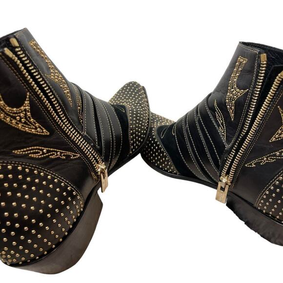 Anine Bing Penny Leather Studded Buckle Pointed Toe Ankle Boots Black Size 8 - Picture 7 of 10